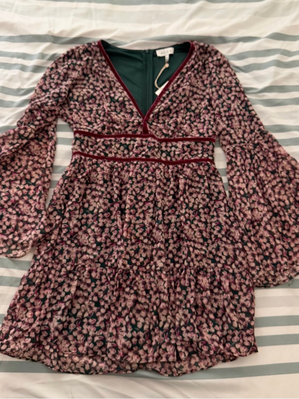 Mini Floral V-Neck Dress in Pink and Green